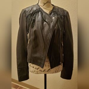 Banana Republic Black Leather Jacket with Fringe